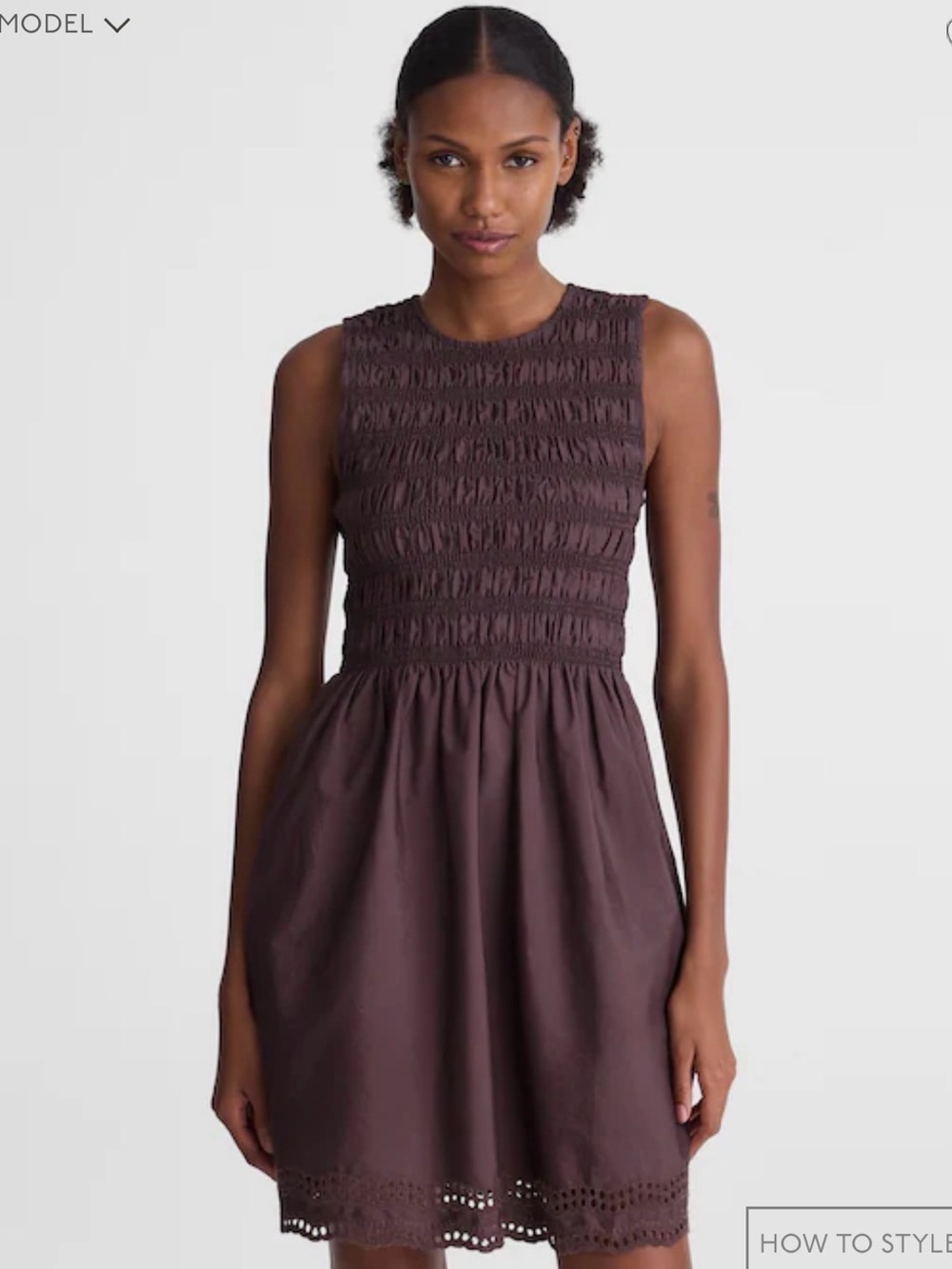 Madewell Embroidered Melody Smocked Mini Dress, Chocolate Plum, Size Medium